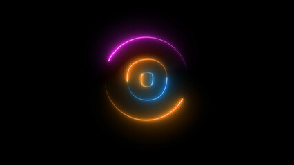 Abstract Neon Circles A Vibrant Display of Purple Orange and Blue Light Against a Black Backdrop