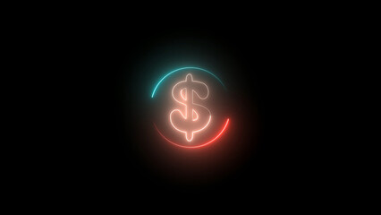 Glowing Dollar Sign with Neon Circle on Black Background for Financial Concepts glowing dollar sign