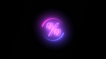 Neon Percentage Sign with Glowing Circle on Black Background for Sales and Discounts neon percentage