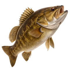 Naklejka premium Freshwater Smallmouth Bass Swimming Freely In Clear Water, fish isolated on white background