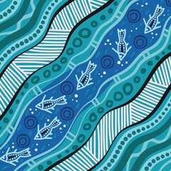 Aboriginal Vector Art Depicting Waterways and Aquatic Life