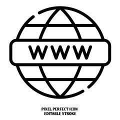World wide web editable stroke outline icon isolated on white background flat vector illustration, black outline, Pixel perfect