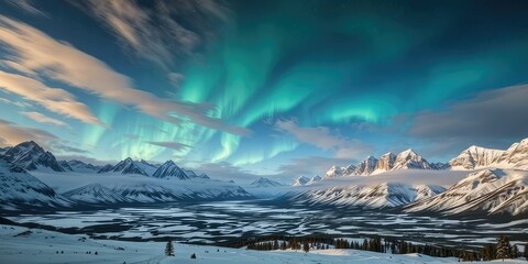 Majestic Northern Lights Dance Over Frozen Peaks