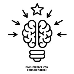 Brainstorm editable stroke outline icon isolated on white background flat vector illustration, black outline, Pixel perfect