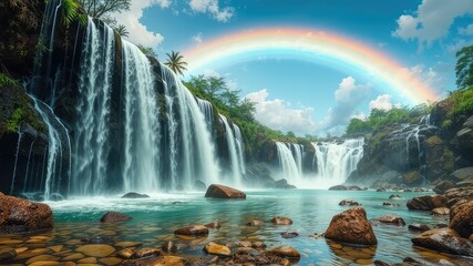 Majestic Waterfall Meets Sky Rainbow