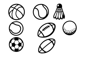 Sports balls minimal flat icon set, vector illustration