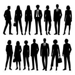 Silhouettes of diverse casual business people standing, vector illustration