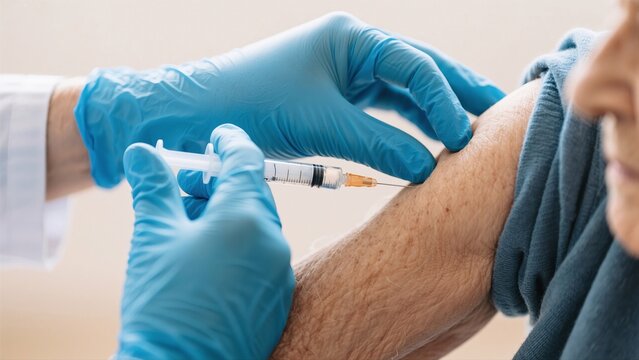 Vaccination being administered, depicting a person's arm receiving an injection