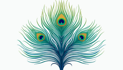 Obraz premium Mirrored layout of peacock feathers with stylized gradient lines flowing top to bottom in bright emerald and ultramarine tones 