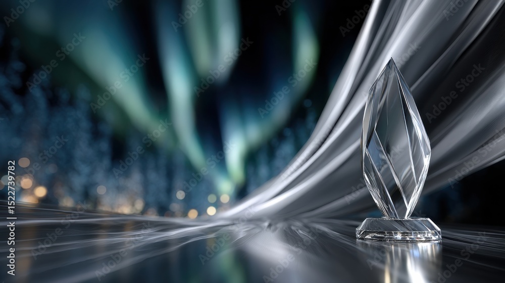 Aufkleber a crystal trophy is displayed on a table in front of a dark background