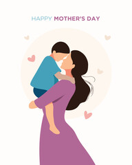 Mother Lifting Son in Arms Minimalist Flat Vector Illustration