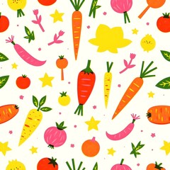 Seamless pattern of cute kitchen vegetables
