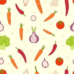 Seamless pattern of cute kitchen vegetables