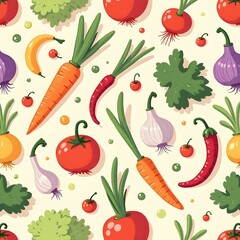 Seamless pattern of cute kitchen vegetables
