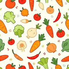 Seamless pattern of cute kitchen vegetables