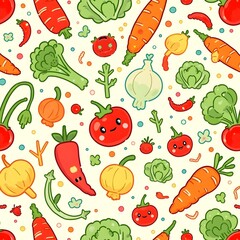 Seamless pattern of cute kitchen vegetables