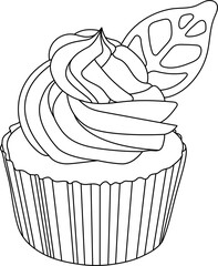 Cream Cupcake Decorated with Chocolate Leaf Coloring Page

