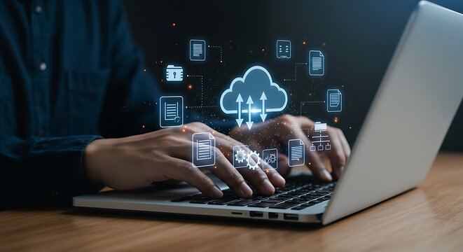 Sustainable Future Concept with Green Infinity Loop and Renewable Energy Icons Over a Forest Canopy Aerial View