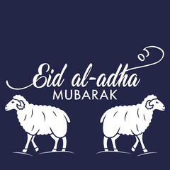 Minimalist Eid Al-Adha Mubarak Design with Sheep on Blue Background
