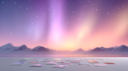 Image Thumbnails Displayed Against a Stunning Aurora Borealis Over Misty Mountains