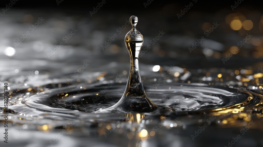 Poster a drop of water is floating on the surface of a dark body of water