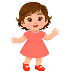 girl child in pink dress and red shoes