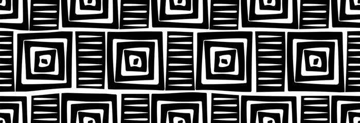 White geometric square on black background. Seamless pattern.