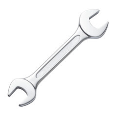 A metallic double open-end wrench with two different sized jaws.