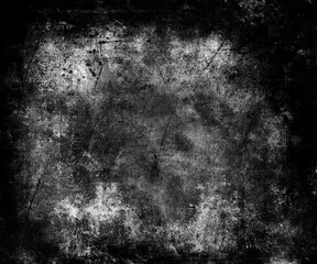 Black and white grunge scratched background, scary horror distressed texture, copy space
