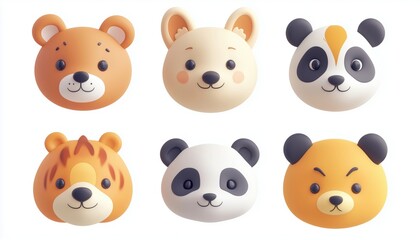 Fototapeta premium Adorable Animal Portraits Of Hare, Tiger, Bear, Fox, Panda, Lion - Ideal For Dressing Up Baby Clothes In A Simple And Cute Style.
