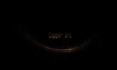 Shiny isolated design component, copper arc with tinsel on black background.