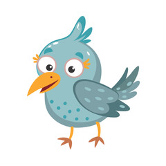 Fototapeta premium Cartoon blue bird character with big eyes and friendly expression 