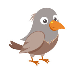 Fototapeta premium Cartoon bird character with grey feathers and orange beak 