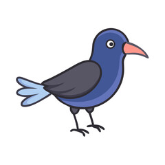 Obraz premium Cartoon bird character with blue feathers standing on a white background 