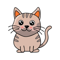 Cartoon cat with expressive eyes sitting happily and playfully  