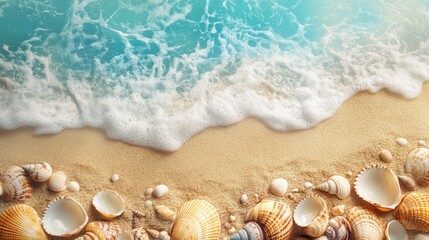 sandy beach, shells and starfish, Generative AI
