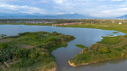 Aerial View of Lake and Rural Landscape