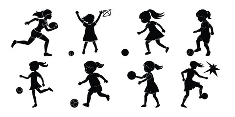 Children Ball Games Vector Silhouette Bundle – Set 4