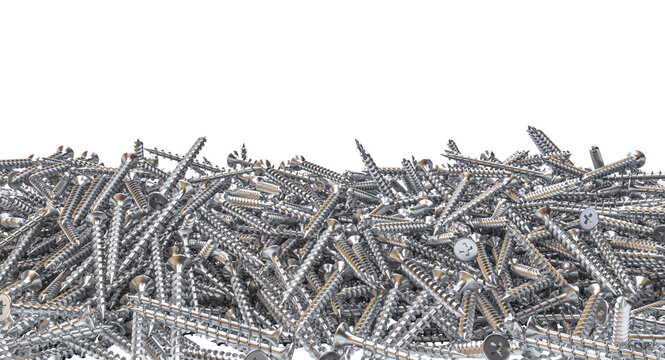 Chrome wood screws  on a transparent background 3d