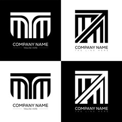 MTM minimalist and classic logo set design. MTM flat and simple style with black and white color variation letter logo set in one artboard.
