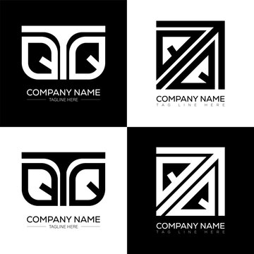 QTQ minimalist and classic logo set design. QTQ flat and simple style with black and white color variation letter logo set in one artboard.