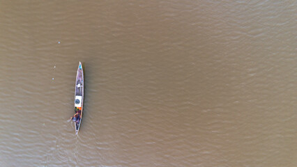 Aerial View of Canoe on River