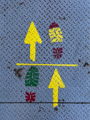 signs on the floor at the border from portugal to spain