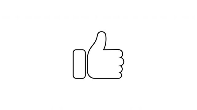 Outlined animated thumbs-up icon with shining lines on white background. Light, cheerful design expressing approval, support, or positive feedback in a clean, modern style.