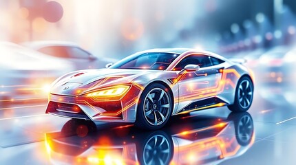 Technology and Nature Concept - CPU Processor Integrated with Sunset Landscape