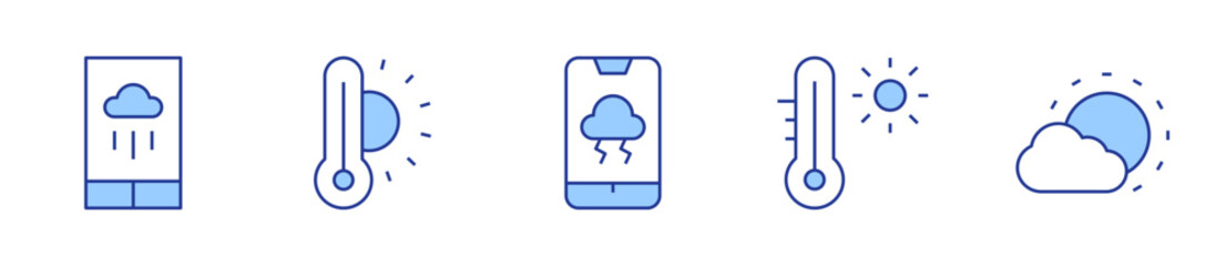 thermometer, hot temperature, forecast, storm, day. Weather forecast Icon vector illustration. Line Duotone style. Editable stroke