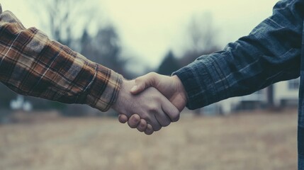 Two people shaking hands outdoors