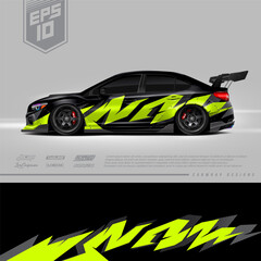 Racing car wrap design vector. Graphic abstract stripe racing background kit designs for wrap vehicle, race car, rally, adventure and livery. Full vector eps 10	
