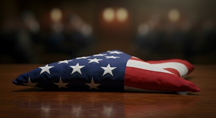 Folded American Flag on Wooden Surface A Symbol of Remembrance and Patriotism