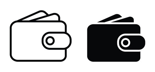 Wallet icon set. Black silhouette and linear. Vector EPS 10